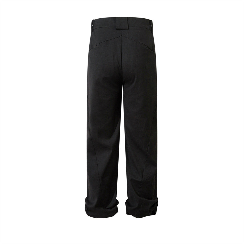 Men's Fashionable Pleated Design Sense Niche Solid Color Wide Leg Straight Long Pants