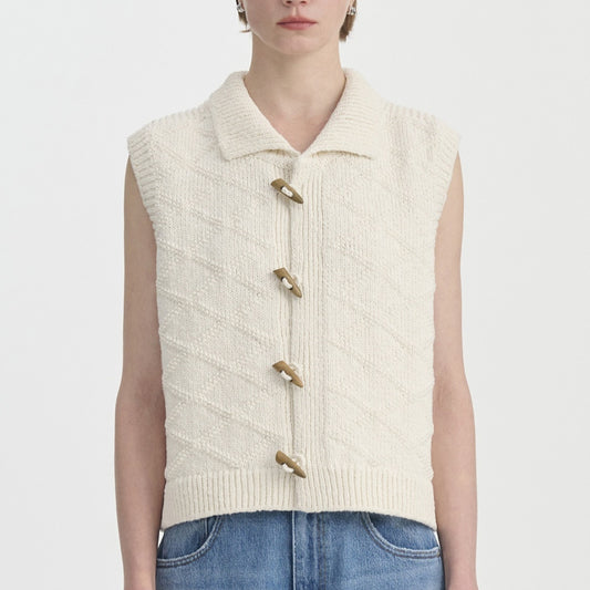 Vintage Cotton Texture Diamond Lattice Woven Cardigan Vest