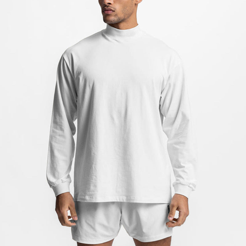 Men's Small Turtleneck Long-sleeved Shirt T-shirt Full Color Casual Fitness Drop Shoulder Top