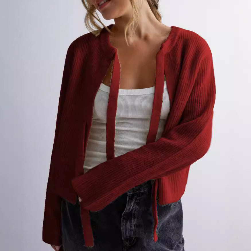 Women's Top Drawstring Cardigan Loose Sweater