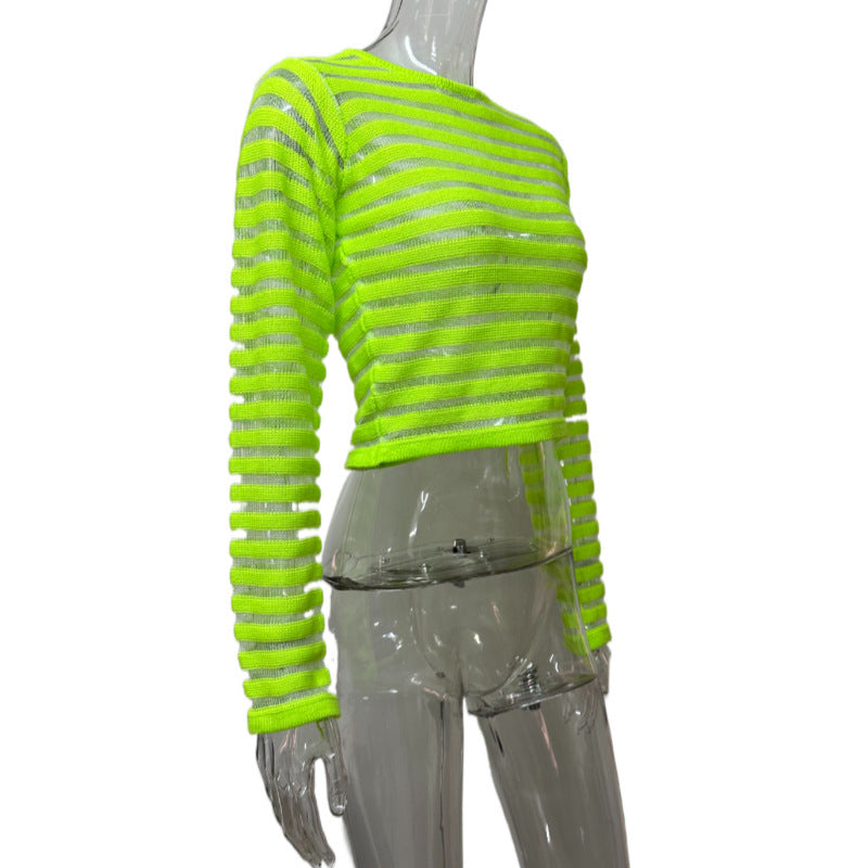 See-through Women's Round Neck Knitted Short Top