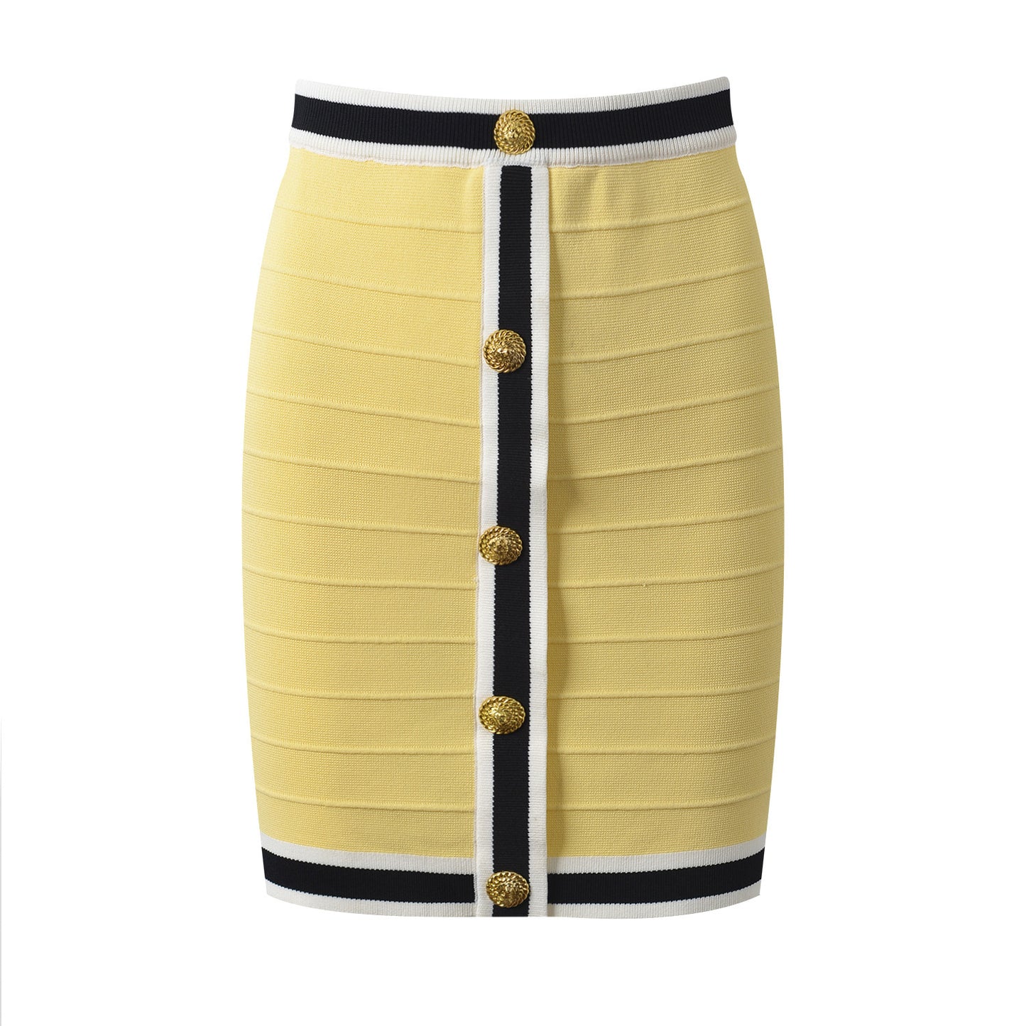 Temperament Slim-fit Contrast Colors Gold Buckle Round Neck Cardigan Two-piece Set