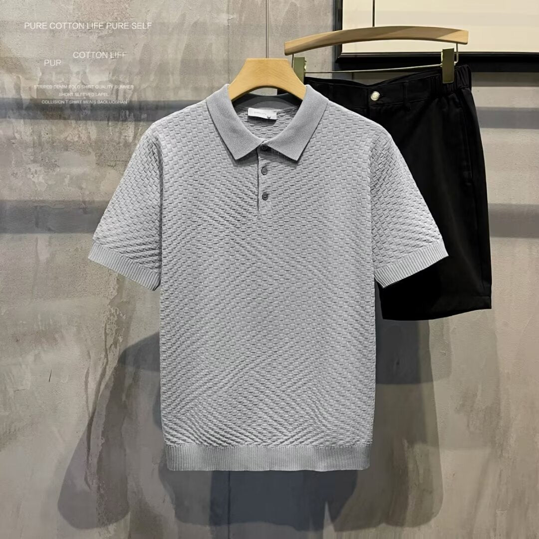 Ice Silk Breathable Lapels Polo Shirt Plaid Top Men's Clothing