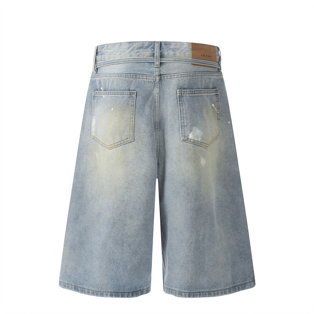 American Painting Splashed Ink Printing Denim Shorts