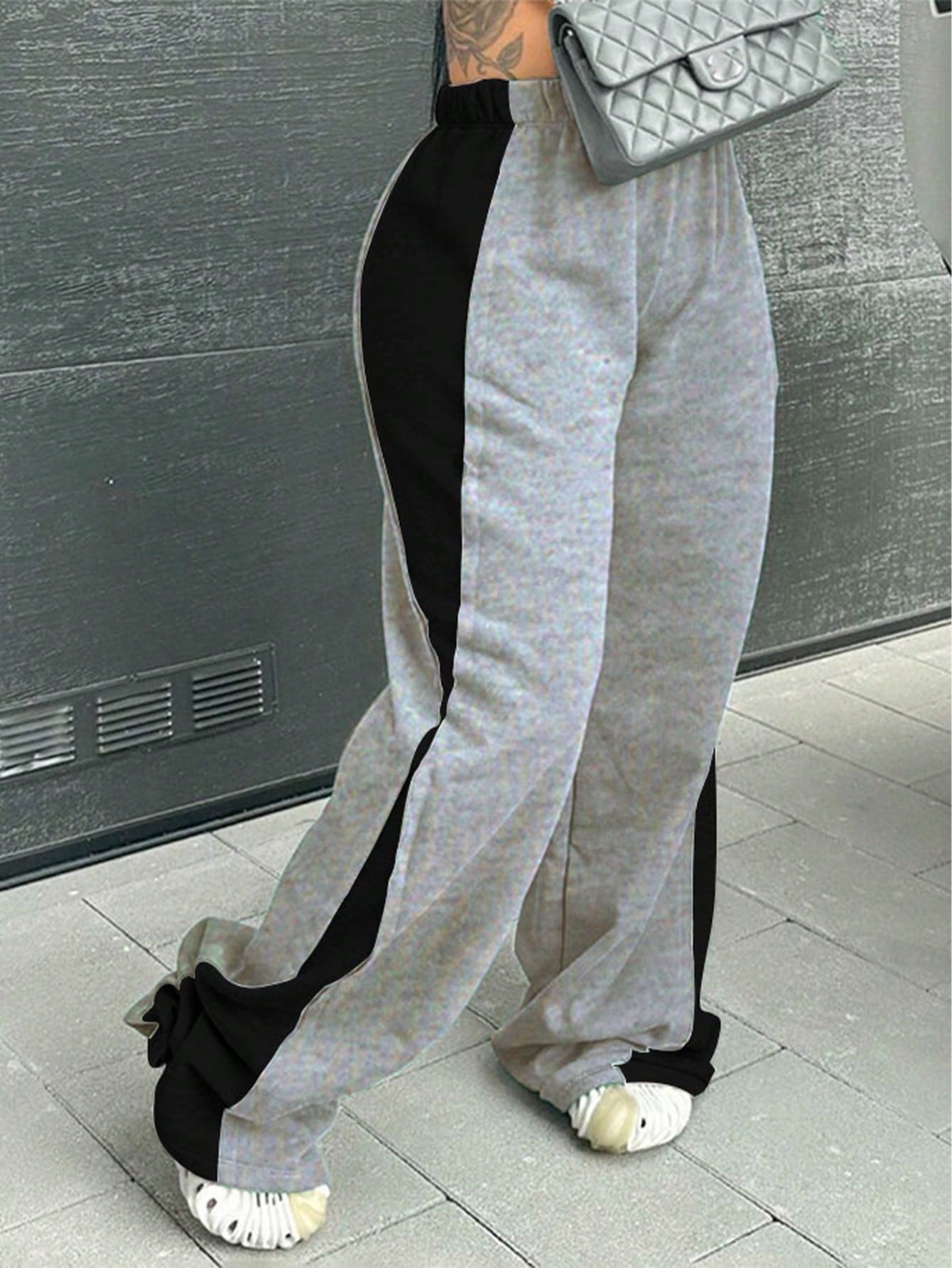Women's Elastic Waist Colorblock All-matching Straight Wide Leg Sweatpants