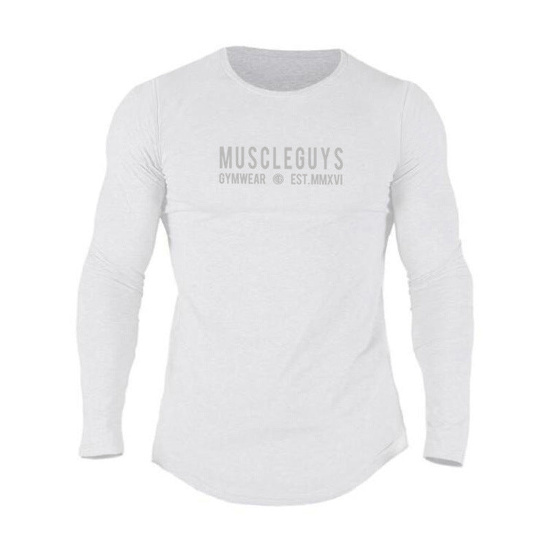 Men's Sports Cotton T-shirt Round Neck Circular Lower Hem Slim Bottoming Shirt