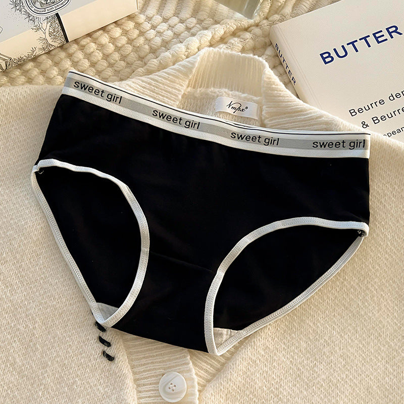 Letter Belt Mid Waist Antibacterial Cotton Crotch Breathable Briefs