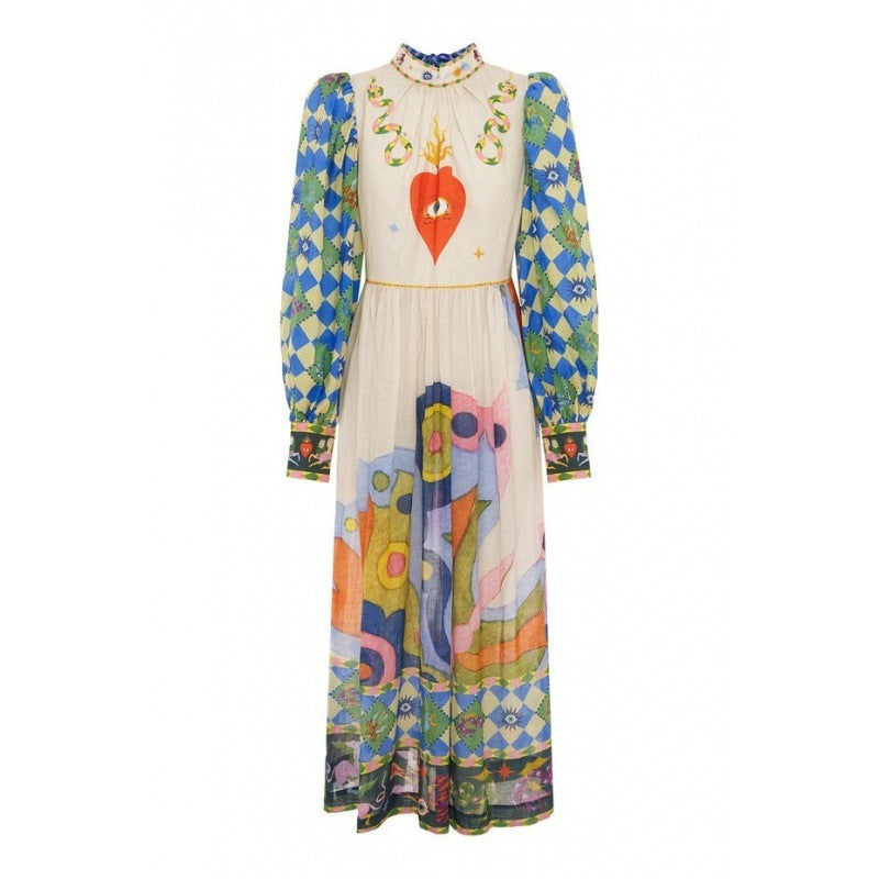 Long Macaron Dress With Lantern Sleeves For Women