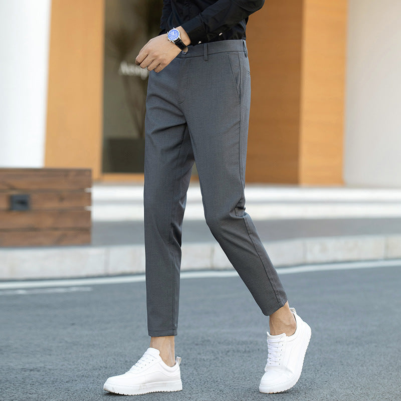 Men's Casual Ankle-length Pants Stretch Ankle-tied Suit Pants Slim Fit 9 Points