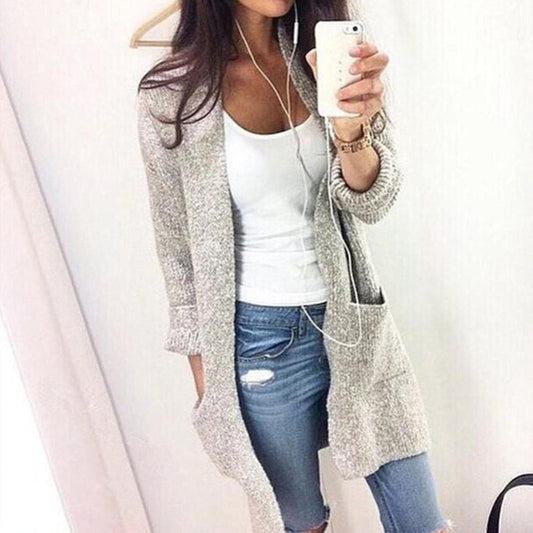 Cardigan Coat Women's Mid-length Long Sleeve Large Pocket Sweater