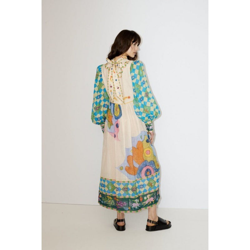 Long Macaron Dress With Lantern Sleeves For Women