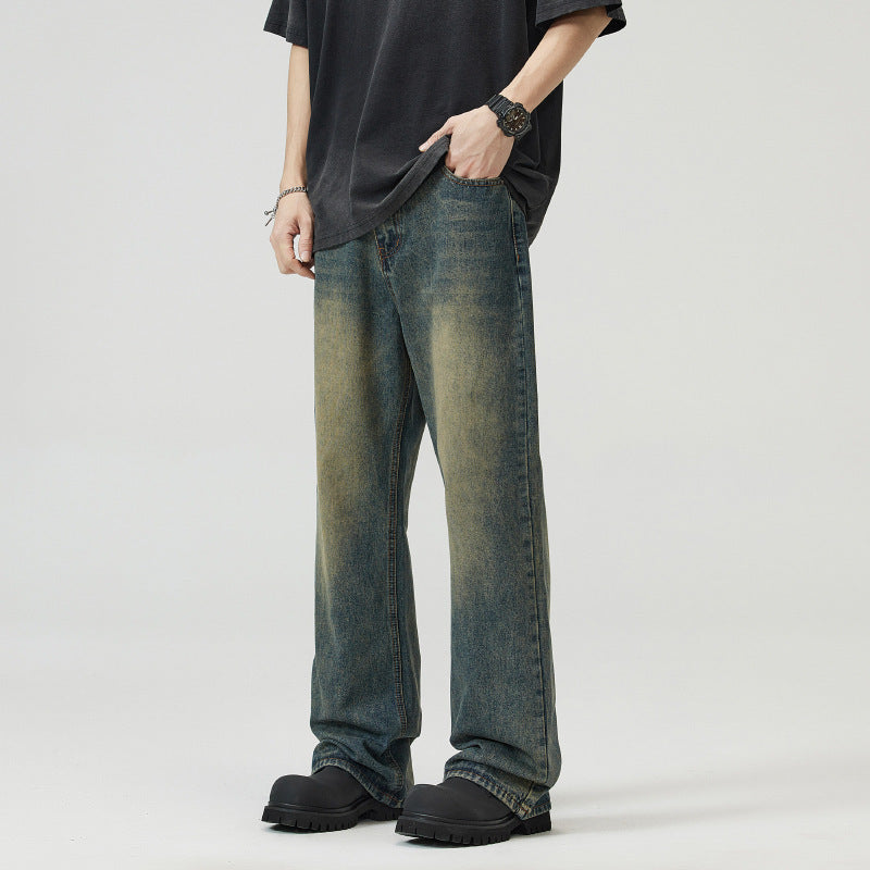 Retro Rust Blue Jeans Men's Loose Mop
