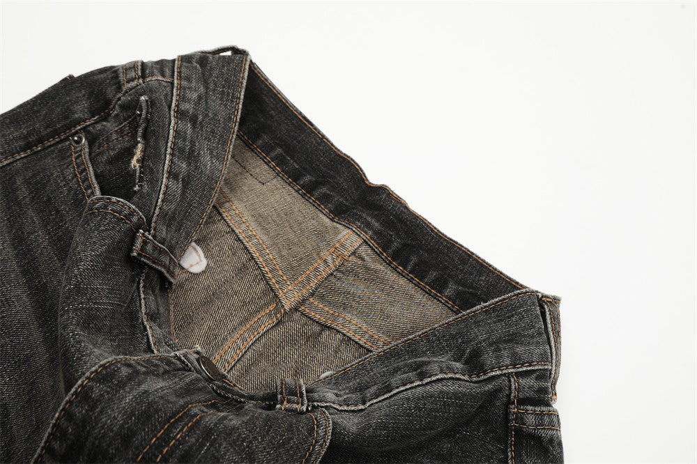 Men's Punk Old Wash Loose Burrs Straight-leg Trousers