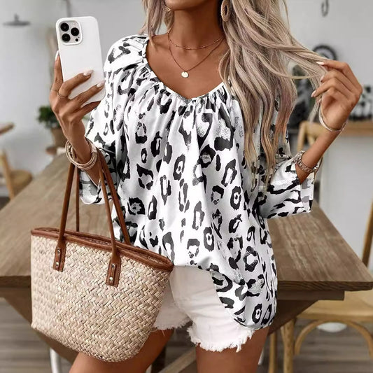 Women's Leopard Print Loose Leisure Pullover T-shirt