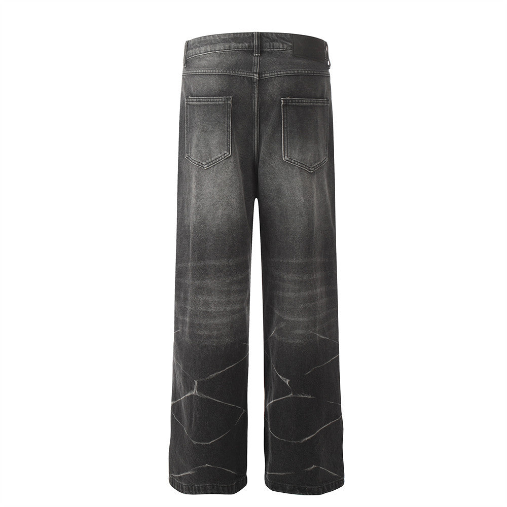 Men's Punk Old Wash Water Worn Out Loose Straight Trousers