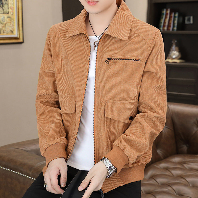Men's Jacket All-match Work Handsome Top Trendy Youth Corduroy Jacket