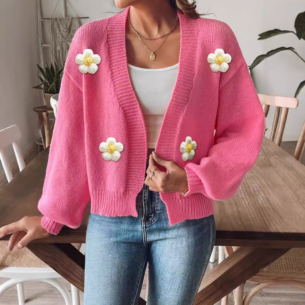 Women's Cardigan Crocheted Patchwork Knitting Long Sleeve
