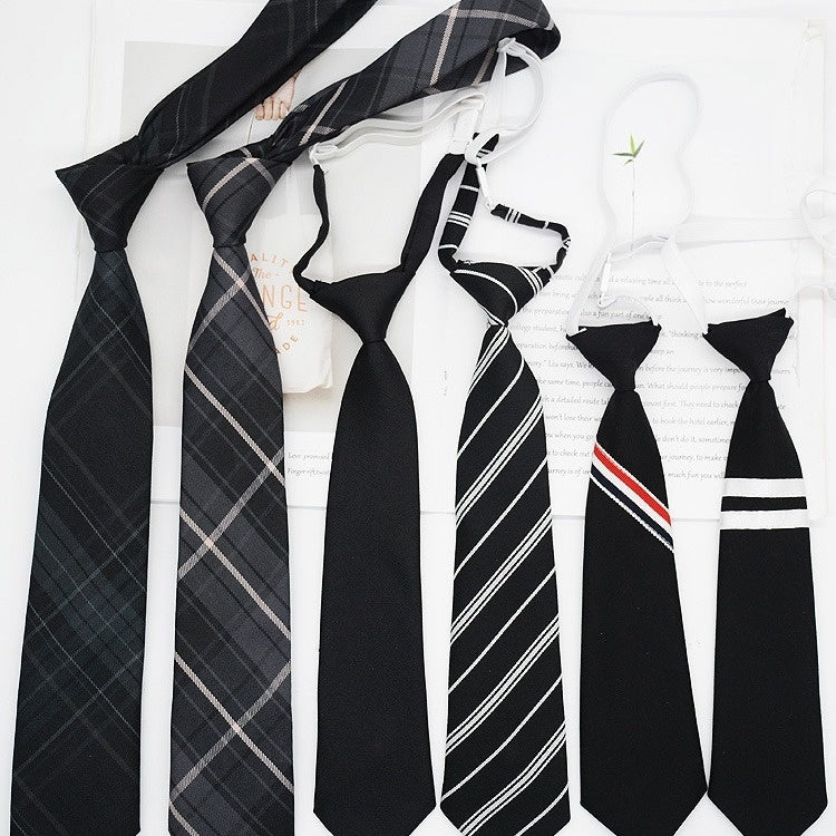 JK Tie Black Gray Plaid Striped Girl Bow