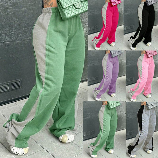 Women's Elastic Waist Colorblock All-matching Straight Wide Leg Sweatpants