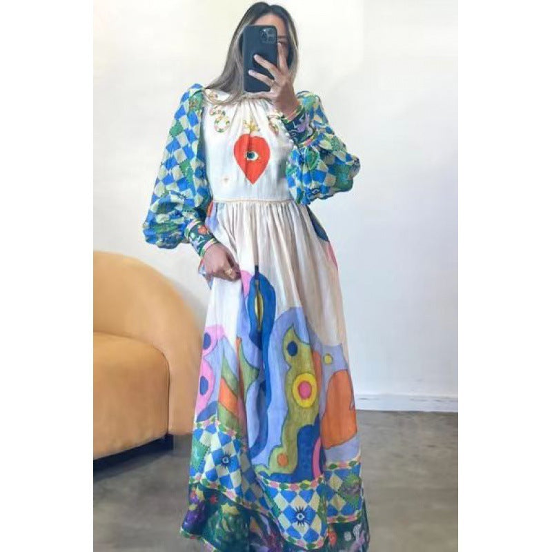 Long Macaron Dress With Lantern Sleeves For Women