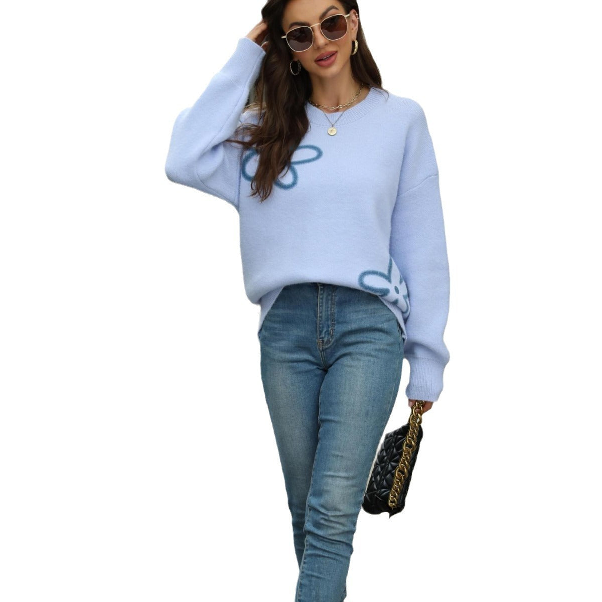 Sweaters Women's Clothing Printed Pullover Flower Shirt
