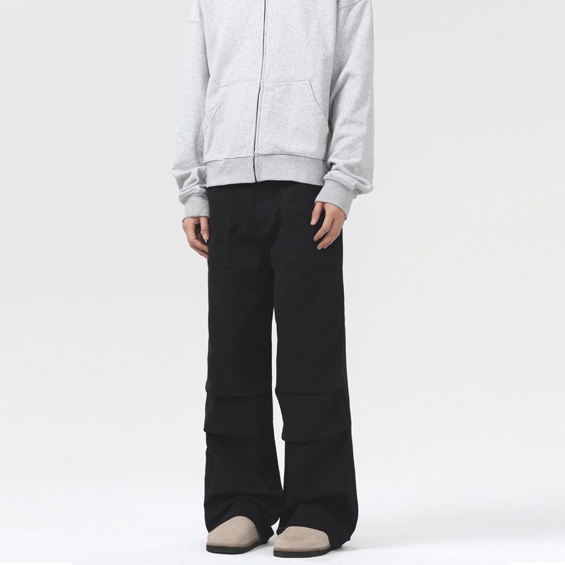 Pleated Straight Cargo Men's Street Cotton Loose Casual Trousers