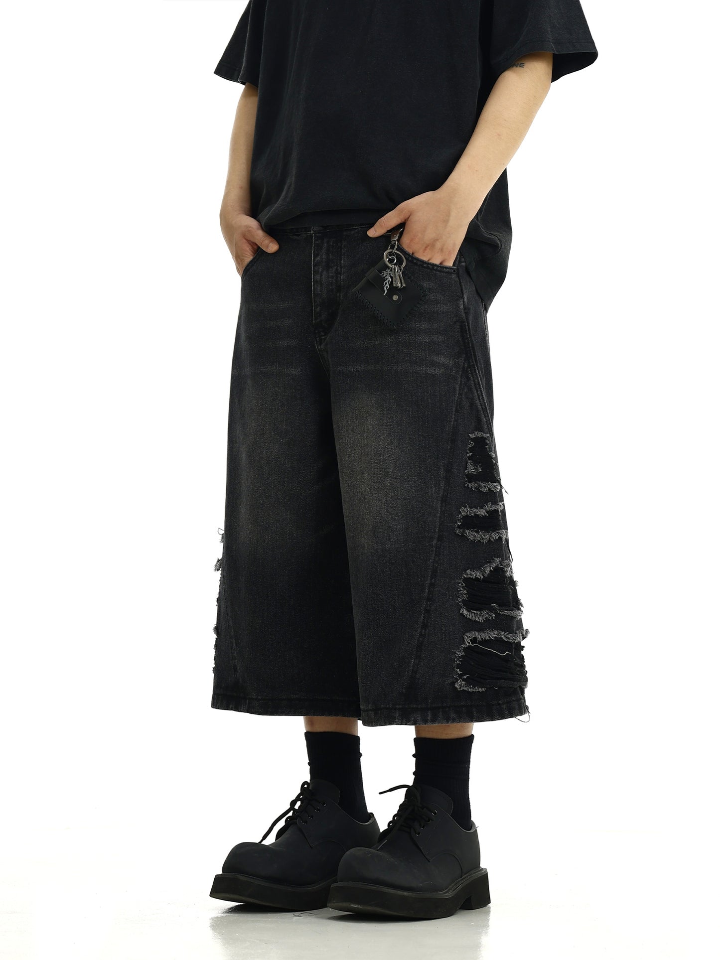 Washed Do The Old Cowboy Shorts Loose Straight Cropped Pants