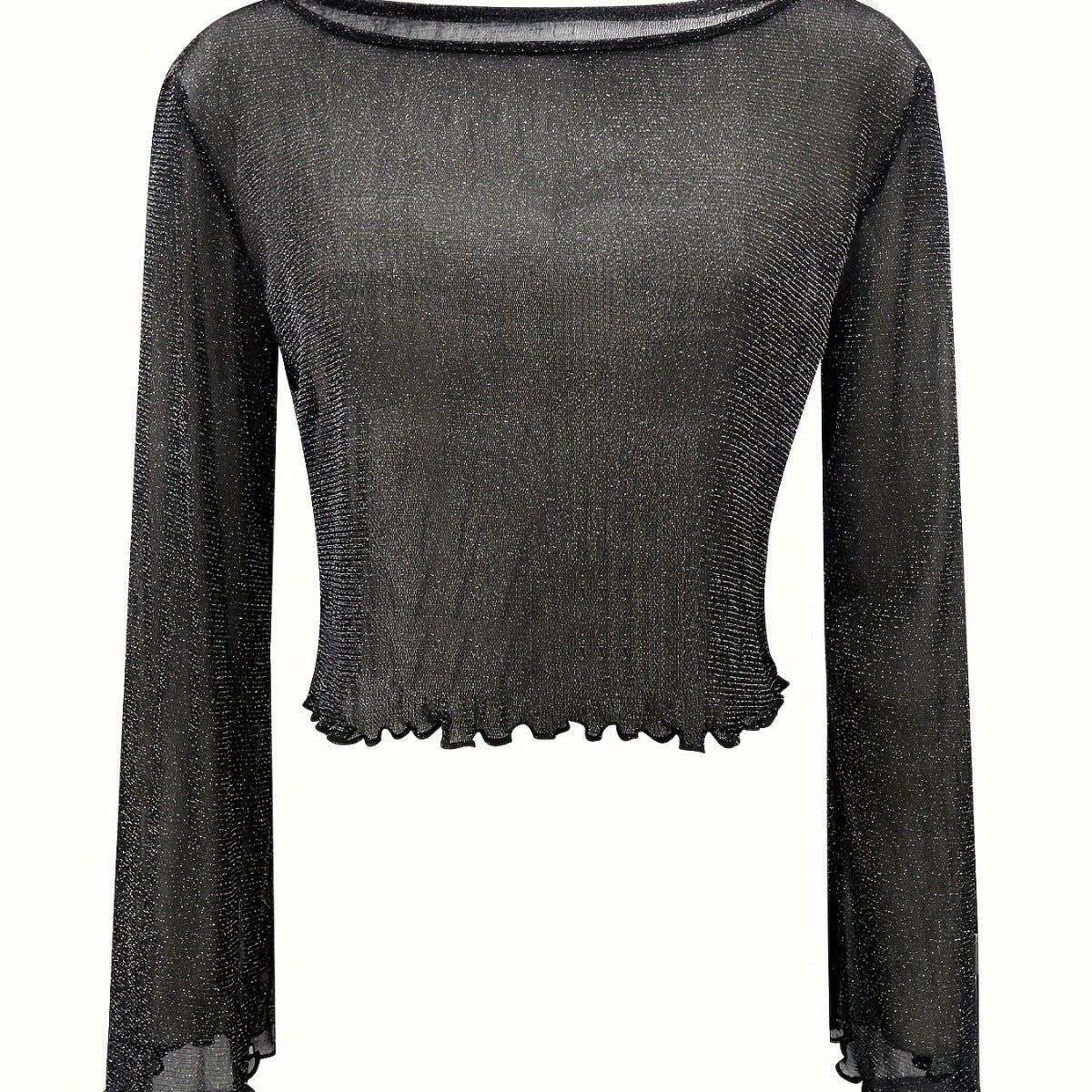Sequin Gauze Bell Sleeve Casual Women's Clothing