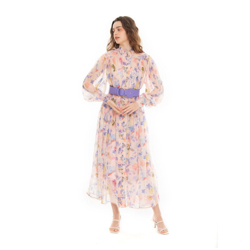 Fairy Flowing Temperament Printed Two-piece Long Sleeve