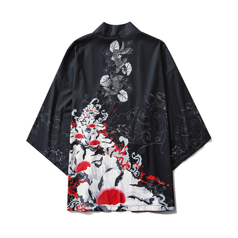 Japanese Style Ukiyo-e Sea Carp Creative Robe For Men