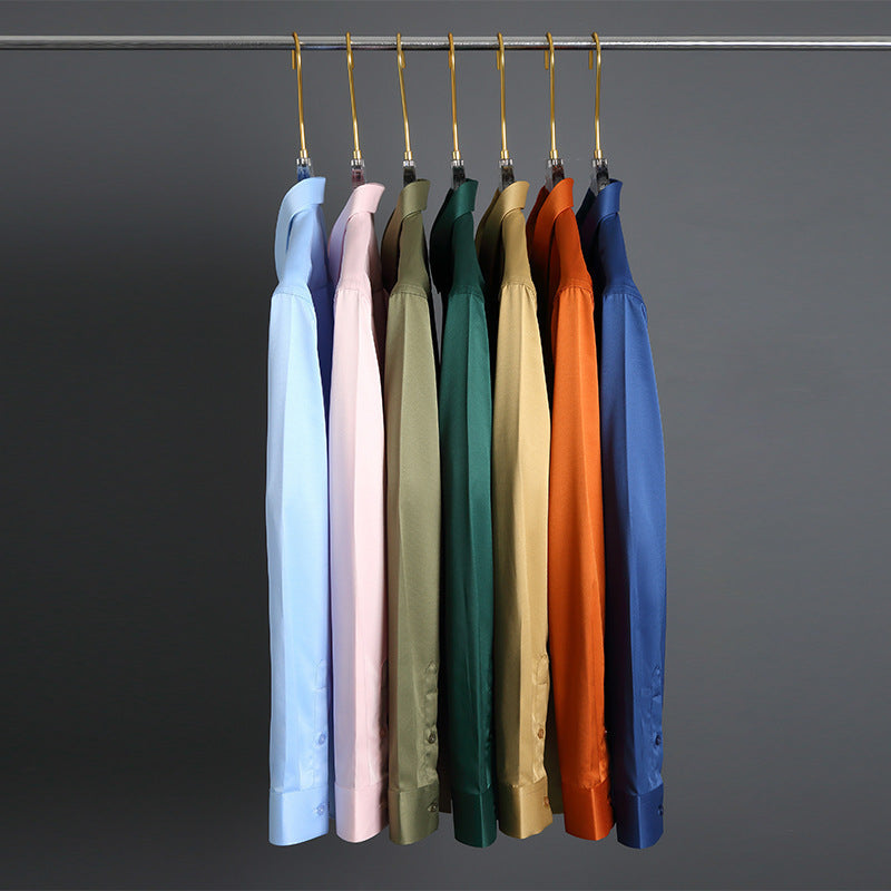 Men's Shirt Short Sleeve Anti-wrinkle Casual Business Suit Shirt Silk Satin Shirt Cross-border Source Manufacturer Solid Color