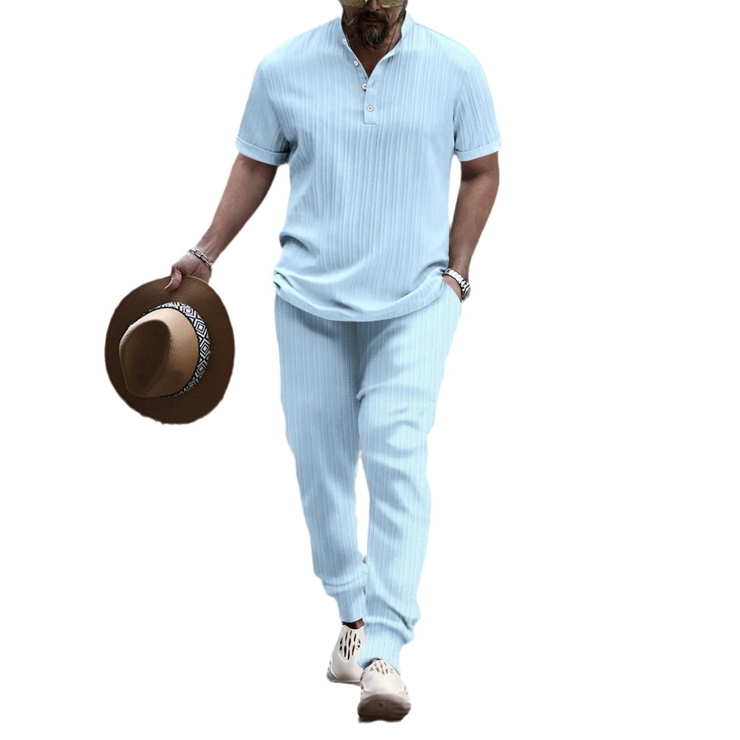 Men's shirt casual short sleeved pants beach set