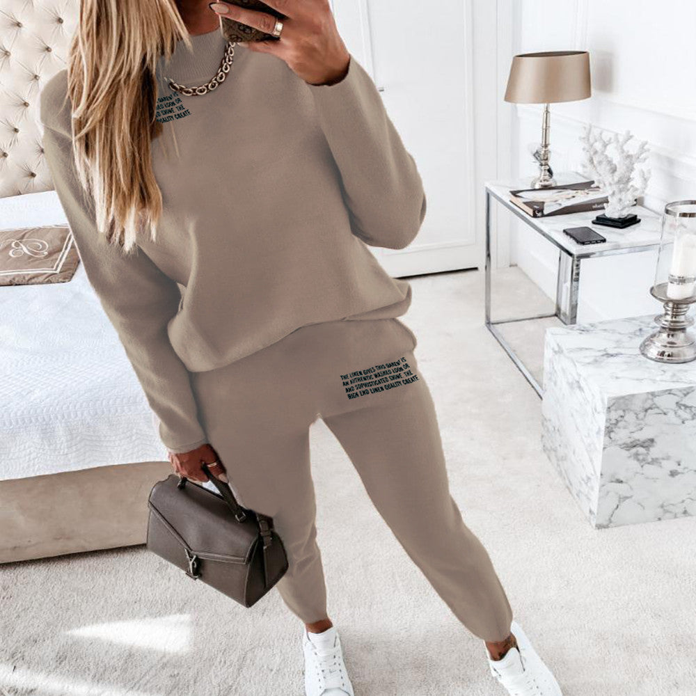 Long Sleeve Round Neck Fashion Printed Simple Casual Women's Suit