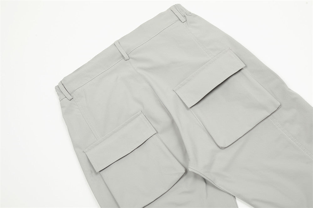 Men's Solid Color Loose Pockets Decorative Trousers