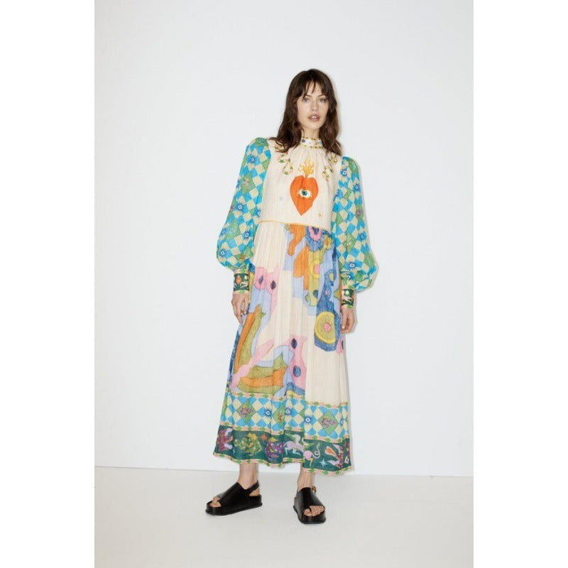 Long Macaron Dress With Lantern Sleeves For Women