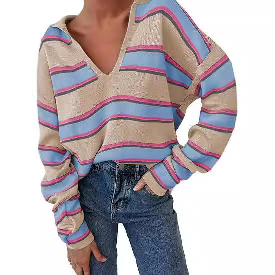 College Style Striped Knitted Striped Long Sleeve
