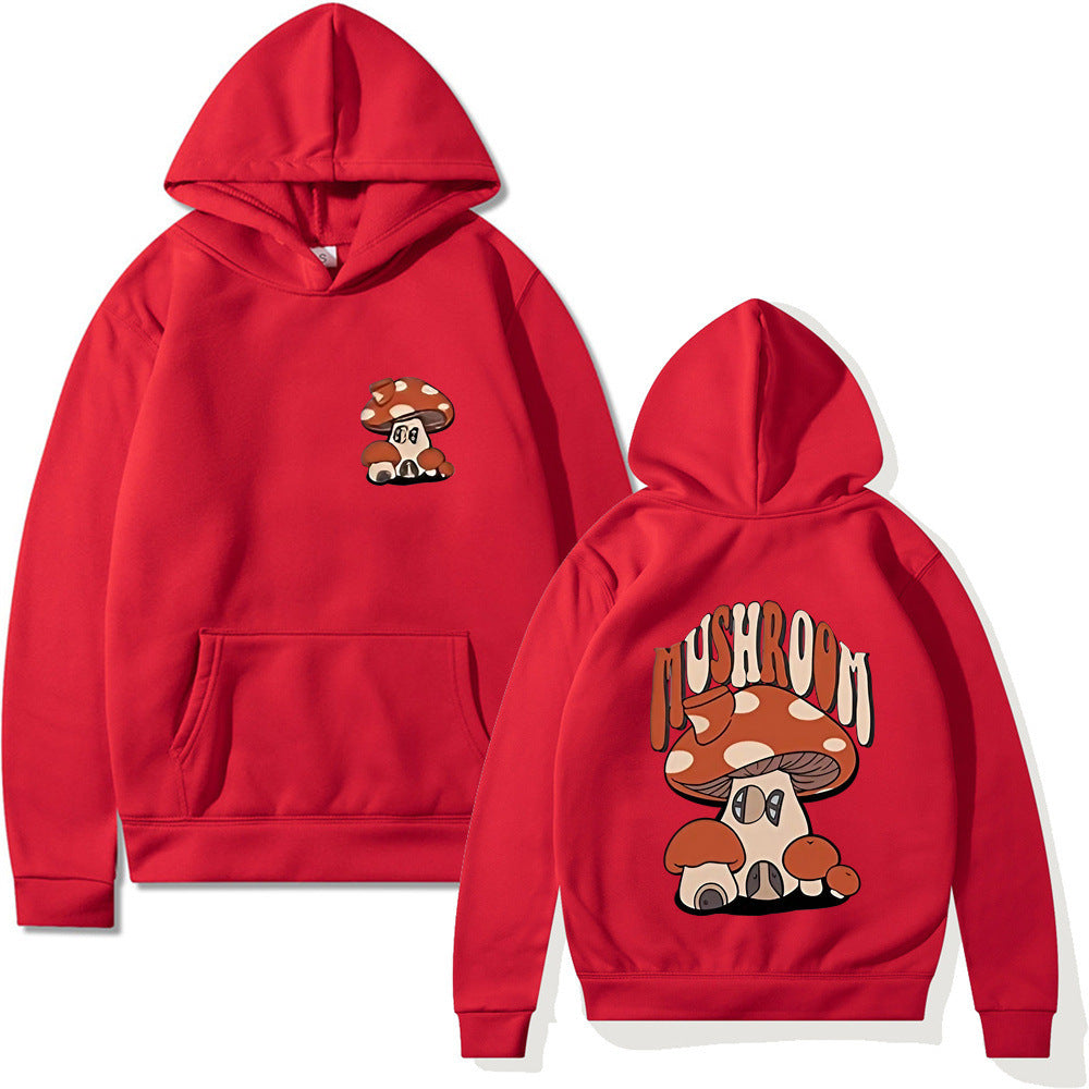 Printed Mushroom Top Men's And Women's Casual Loose-fitting Hoodie Sweater