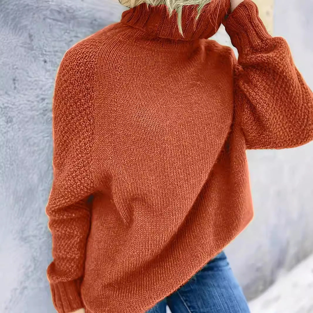 Solid Color High Collar Loose Pullover Long Sleeve Sweater