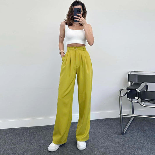European And American Spring And Summer Casual Women's Elegant Straight High Waist Trousers