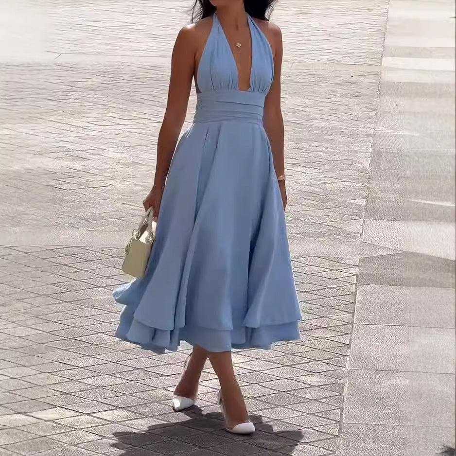 Fashion Casual Halter Solid Color Dress