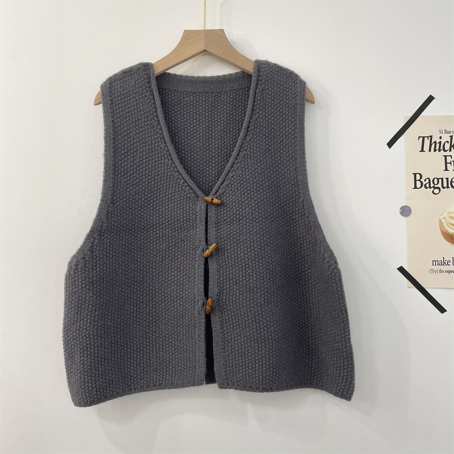 Horn Button Vest Waistcoat Sleeveless Knitwear
