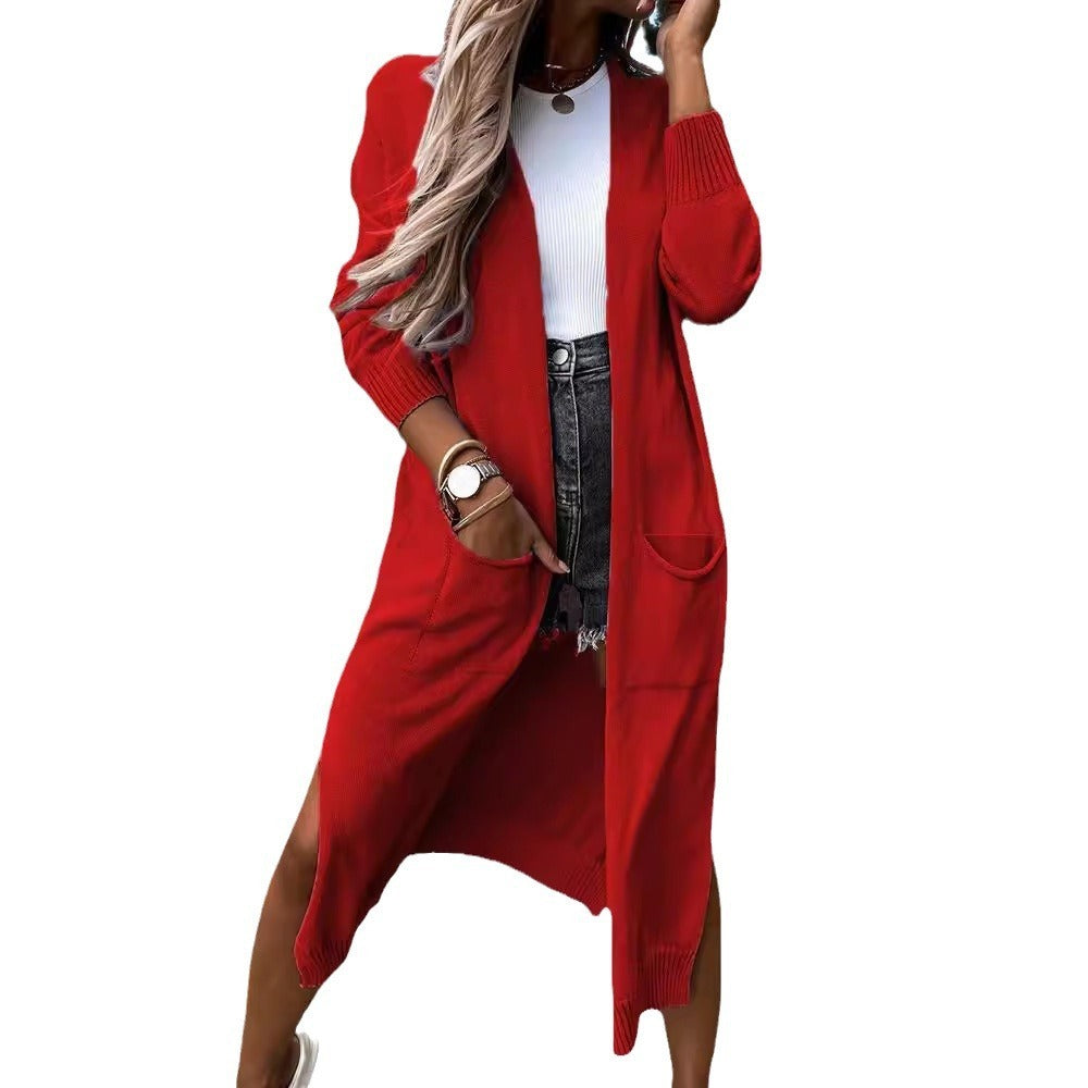 Knitted Long Loose-fitting Women's Coat