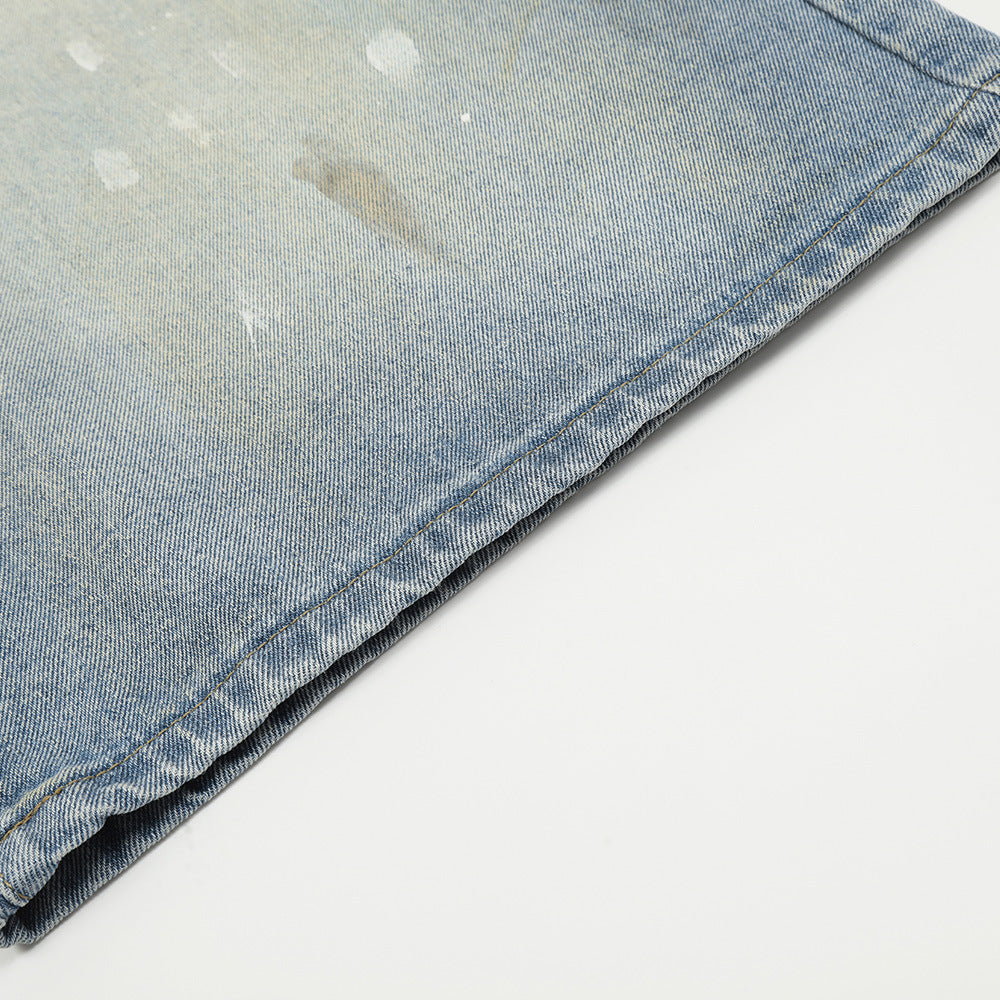 American Painting Splashed Ink Printing Denim Shorts