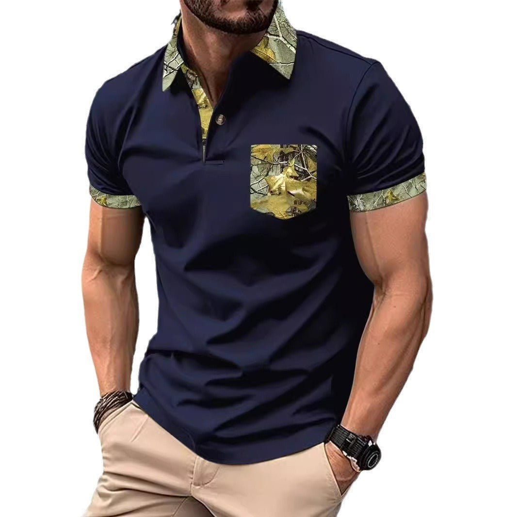 Lapel Button Business T-shirt Color Matching Top