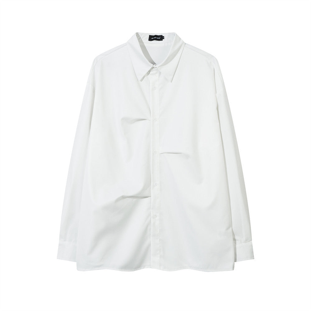 Irregular Pleated Long-sleeved Shirt For Men, Handsome And Loose