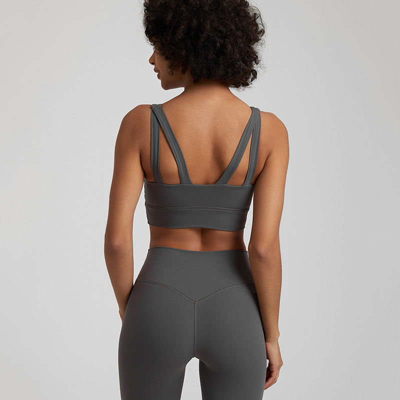 Nude Feel Sports Vest Workout Top Outer Wear Spaghetti Strap Bra