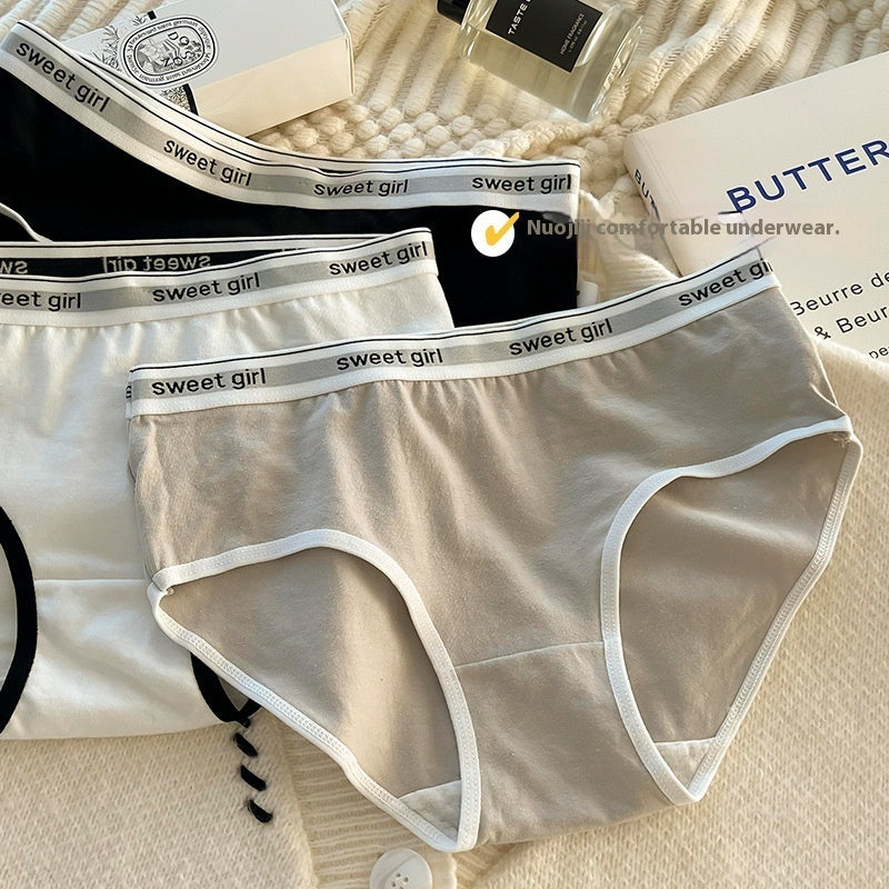 Letter Belt Mid Waist Antibacterial Cotton Crotch Breathable Briefs
