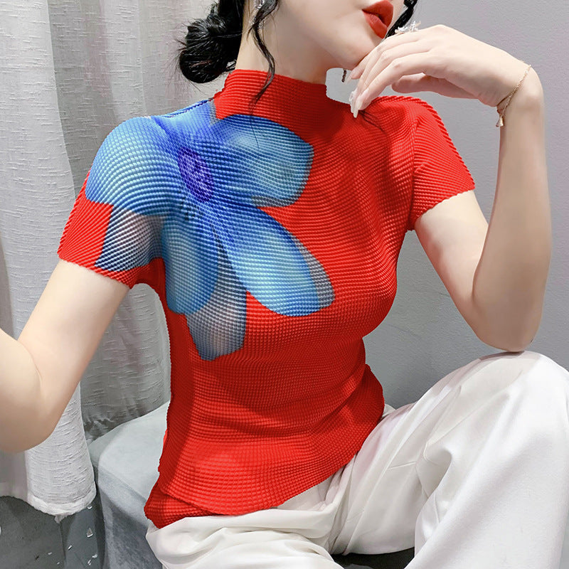 3D Printed Summer Fashion Large Flower Slimming Short-sleeved T-shirt