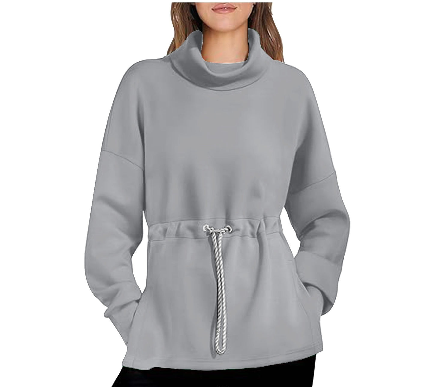 Drawstring Waist-tight Sweater Mid-length Women's
