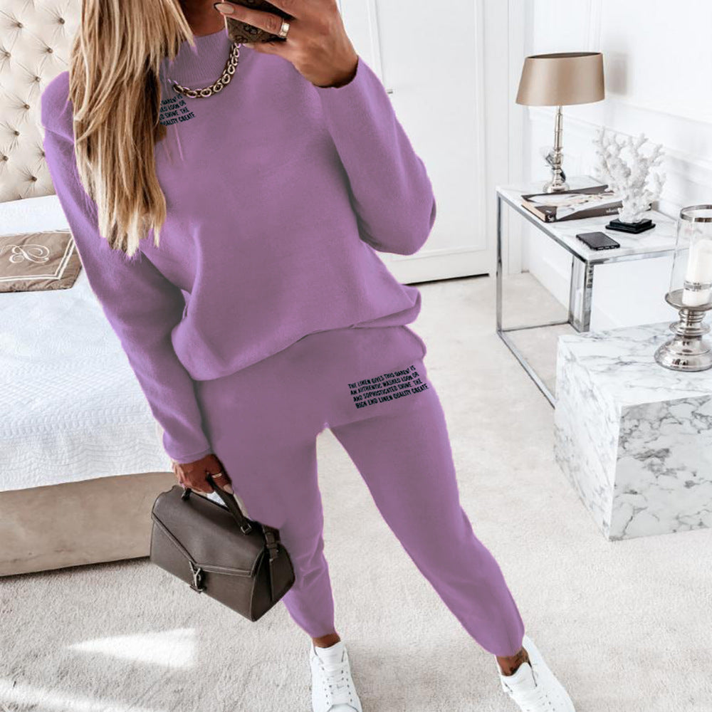 Long Sleeve Round Neck Fashion Printed Simple Casual Women's Suit